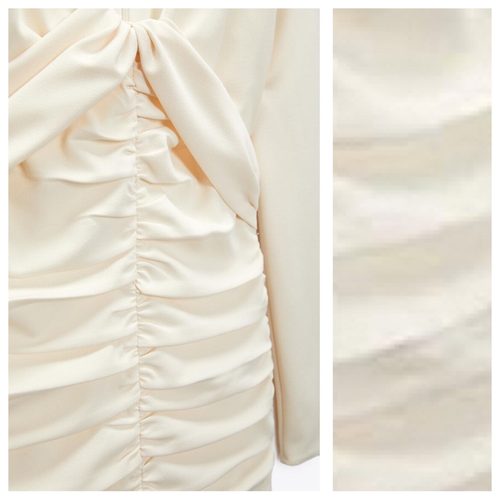 NWT. Zara Oyster White Draped V-neckline Mini Dress. Size S. - Picture 4 of 10